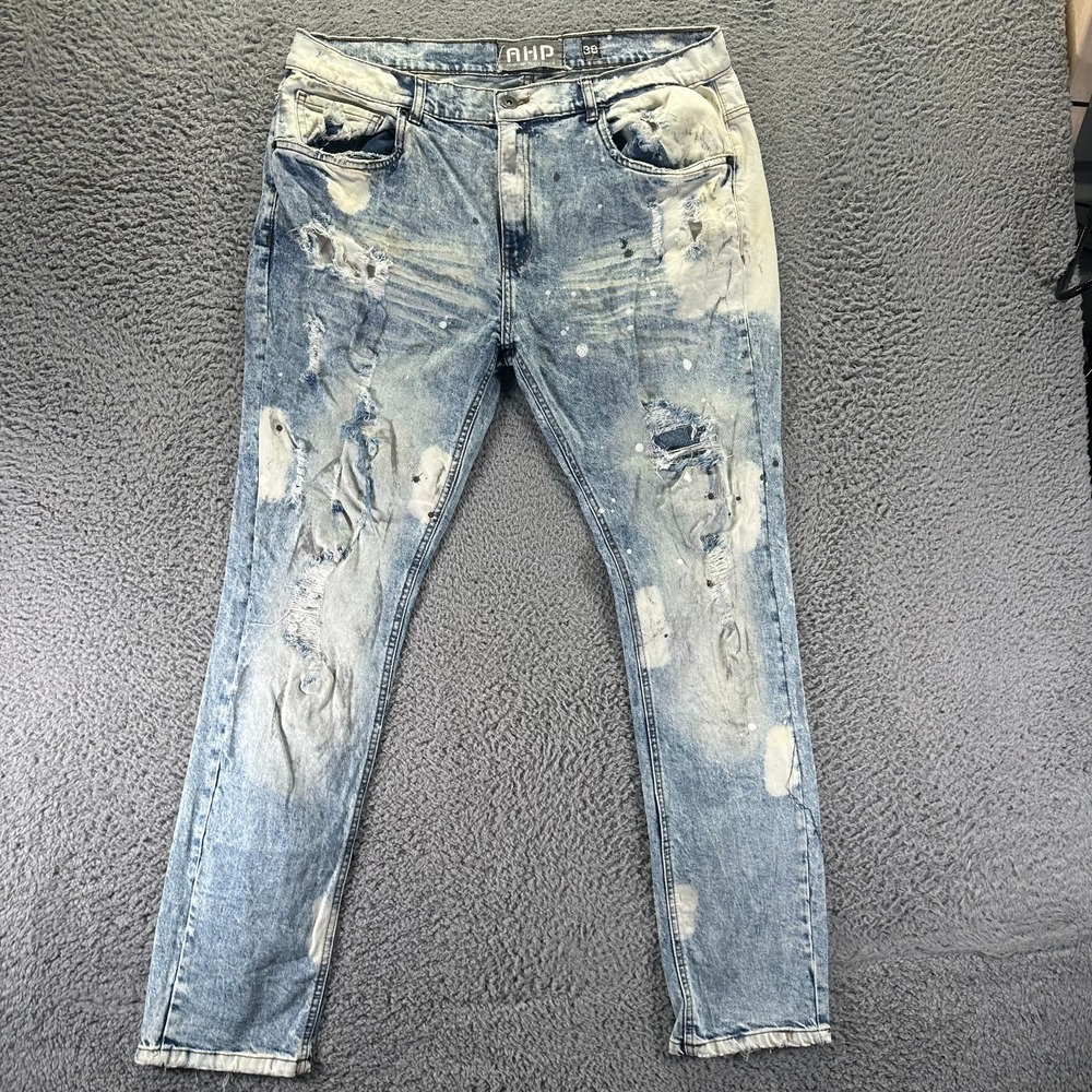 Another Hype Piece Jeans Mens 38x32 Blue Cotton Denim Skinny Distressed Stretch